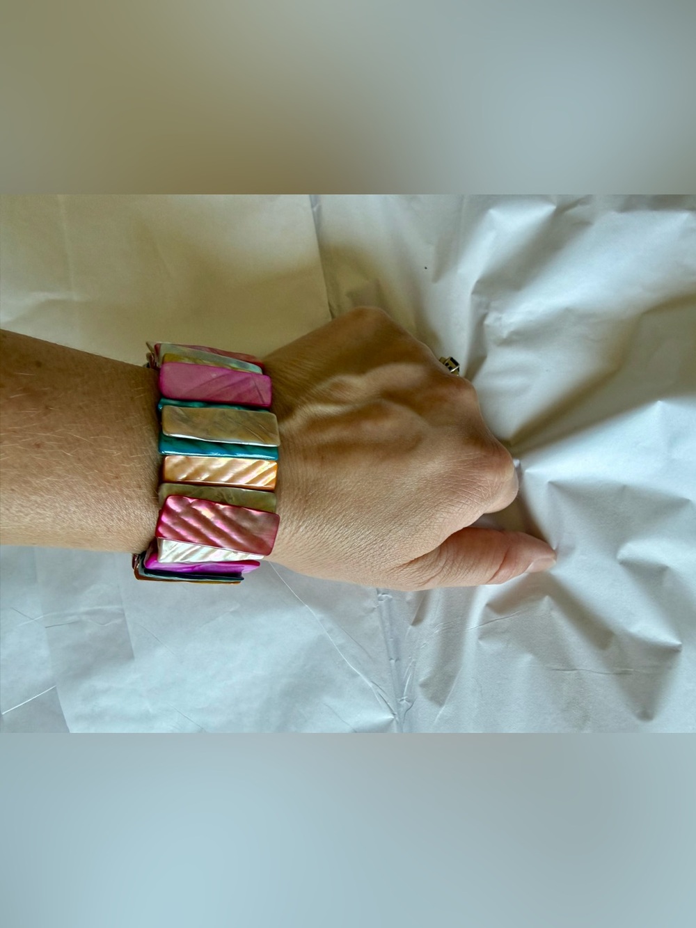 Vintage 1980's Multicolor Abalone Stretch Bracelet